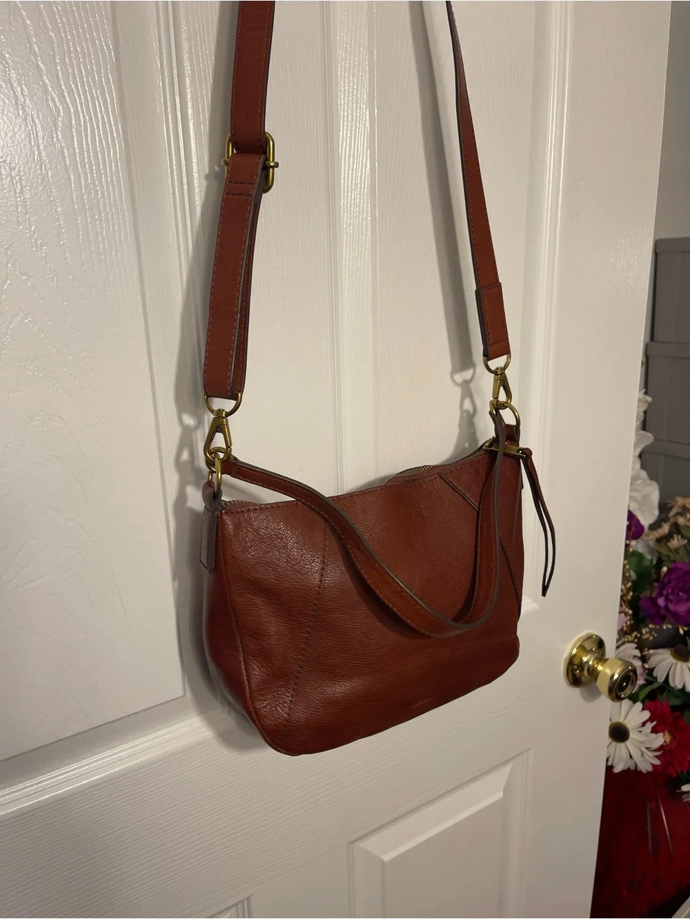 Fossil Cognac Brown Leather Crossbody Bag